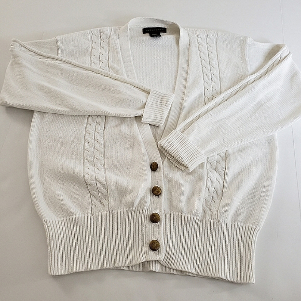 Yarnworks 100% Cotton Cableknit Cardigan Sweater Small